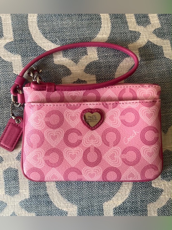 Coach Handbags - Coach Pink Signature Heart Wristlet